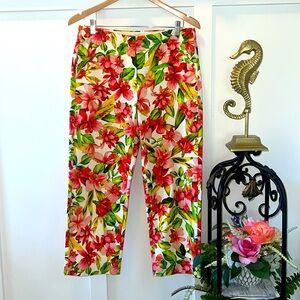 🌺🌸 J. Crew Collection Cropped Patio Trouser Hibiscus Green Red Floral•Size 4